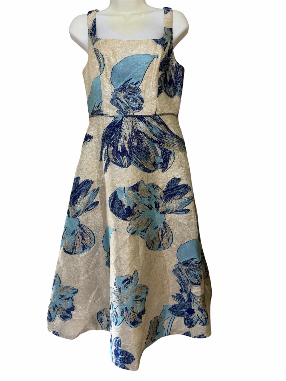 Adrianna Papell Golden Metallic/iridescent Midi Party Fit Flare Jacquard Dress